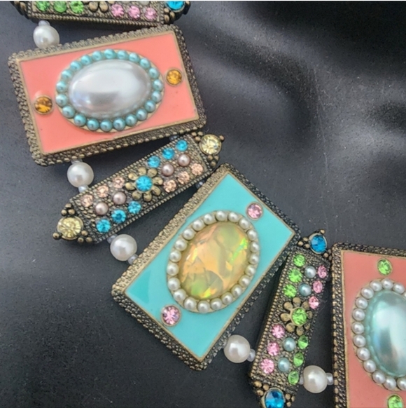 Elegant Multicolor Rhinestone  Gemstone Necklace Boho Vintage Statement Jewelry - Picture 4 of 6